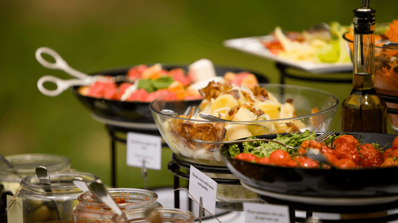 A catering set with different dishes.