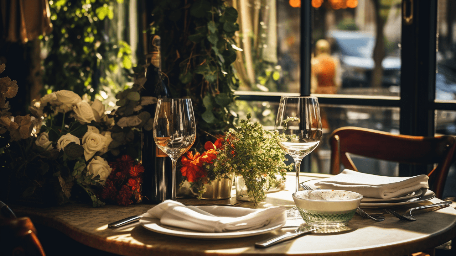 A table in the restaurant designed with a flower.